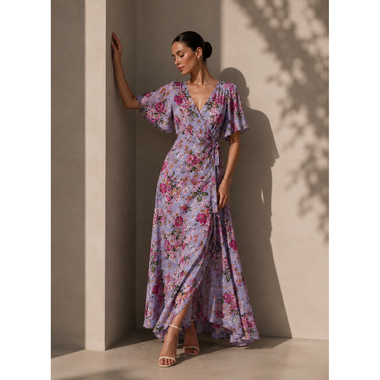 Nwt Bytimo Floral Wrap Maxi Dress Women S Blue Dream Flutter Sleeve Cottagecore
